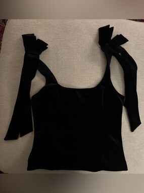 Zara Black Velvet Tie-Shoulder Tank Top NWT - size small
